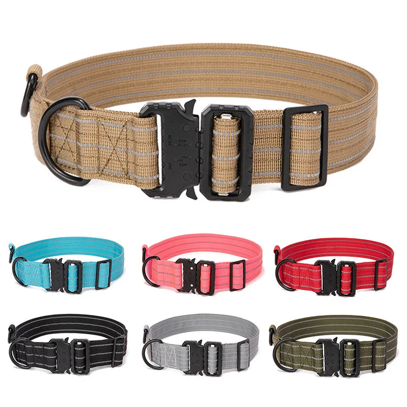 Reflective Dog Collar β Adjustable Military-Style Training Collar for Medium & Large Dogs | Night Safety & Outdoor Control