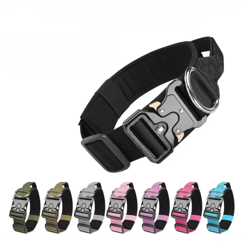 Heavy Duty Tactical Dog Collar with Handle – Adjustable Nylon & Metal Buckle | Strong Training Collar for Medium & Large Dogs