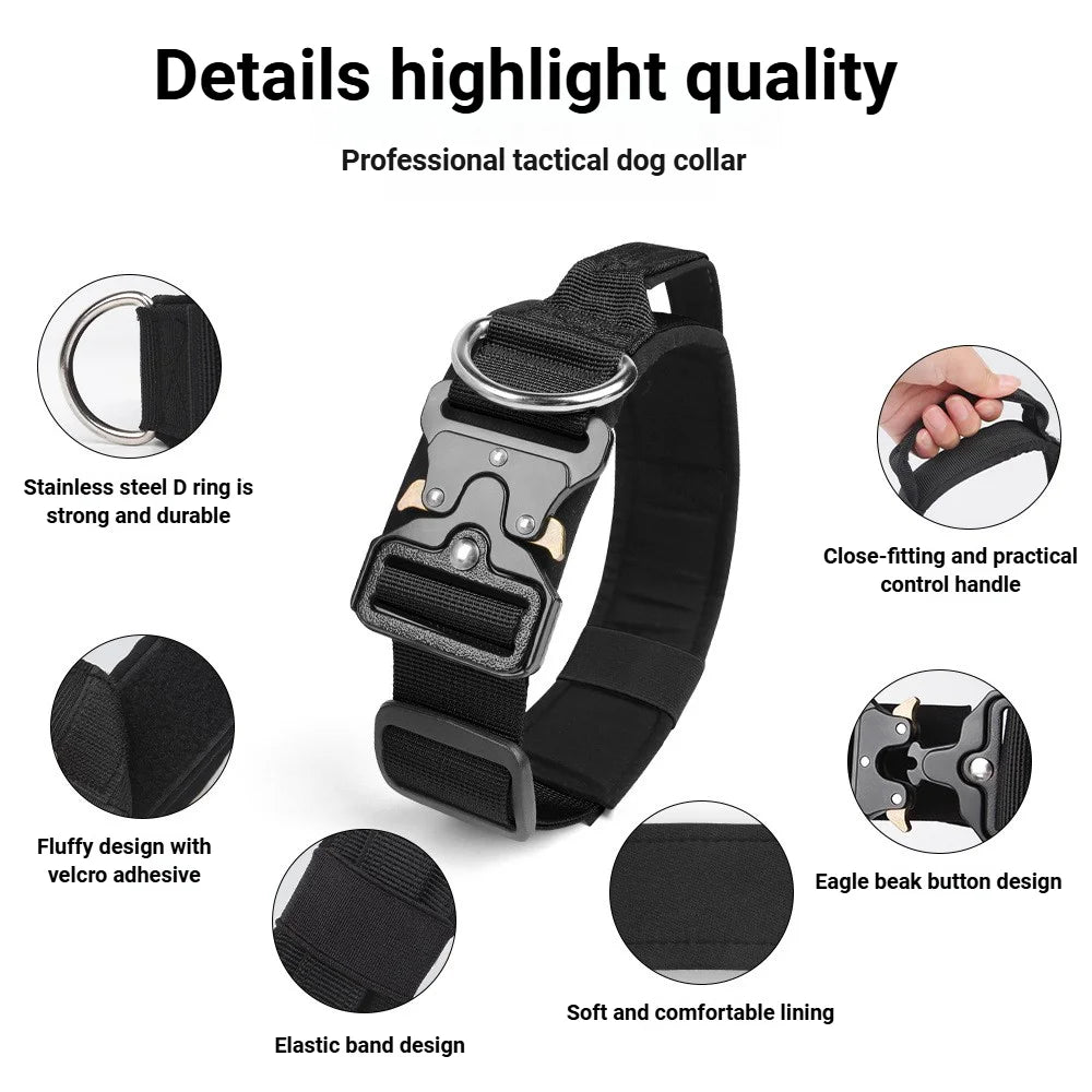 Heavy Duty Tactical Dog Collar with Handle – Adjustable Nylon & Metal Buckle | Strong Training Collar for Medium & Large Dogs